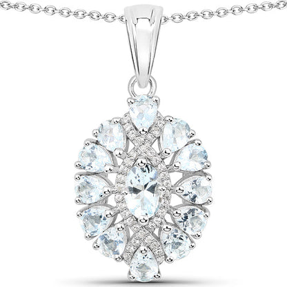 1.89 Carat Genuine Aquamarine and White Topaz .925 Sterling Silver Pendant Bids.com