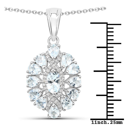 1.89 Carat Genuine Aquamarine and White Topaz .925 Sterling Silver Pendant Bids.com