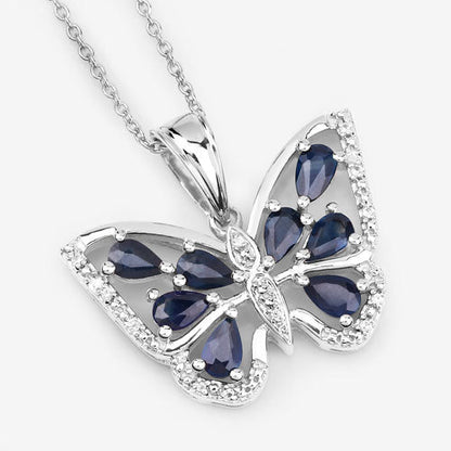 1.67 Carat Genuine Blue Sapphire and White Zircon .925 Sterling Silver Pendant Bids.com