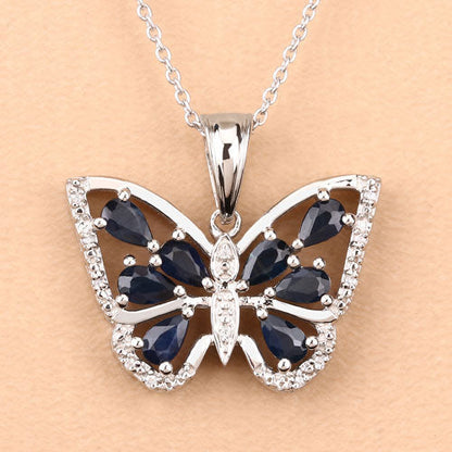 1.67 Carat Genuine Blue Sapphire and White Zircon .925 Sterling Silver Pendant Bids.com