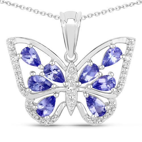 1.75 Carat Genuine Tanzanite and White Zircon .925 Sterling Silver Pendant Bids.com
