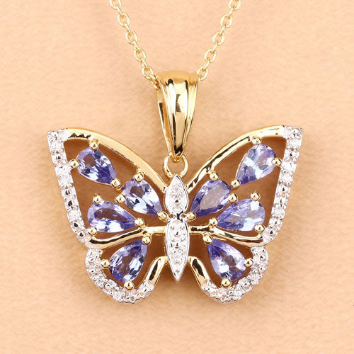 1.75 Carat Genuine Tanzanite and White Zircon .925 Sterling Silver Pendant Bids.com