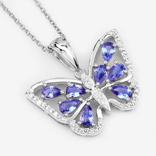1.75 Carat Genuine Tanzanite and White Zircon .925 Sterling Silver Pendant Bids.com
