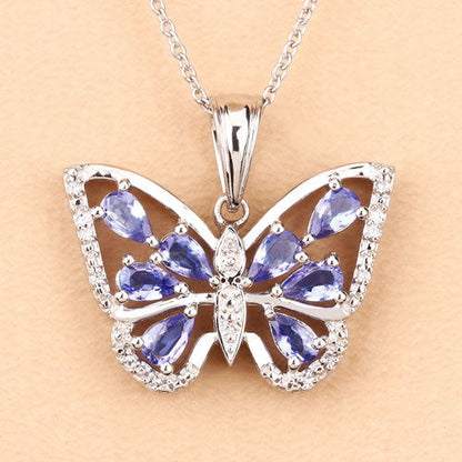 1.75 Carat Genuine Tanzanite and White Zircon .925 Sterling Silver Pendant Bids.com
