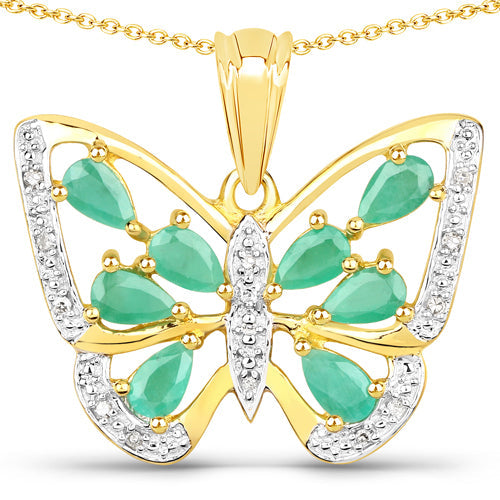 1.90 Carat Genuine Emerald and White Diamond .925 Sterling Silver Pendant Bids.com