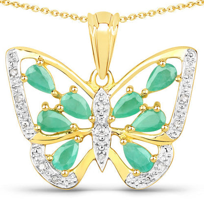 1.90 Carat Genuine Emerald and White Diamond .925 Sterling Silver Pendant Bids.com