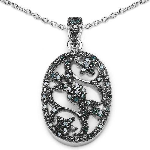 0.28 Carat Genuine Blue Diamond .925 Sterling Silver Pandent Bids.com