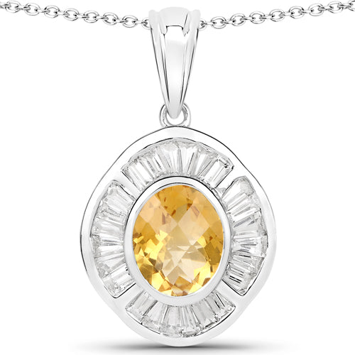 4.18 Carat Genuine Citrine and White Topaz .925 Sterling Silver Pendant Bids.com