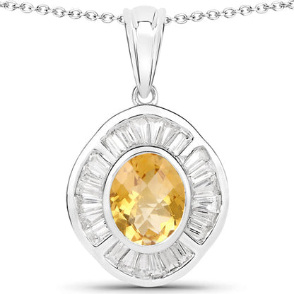4.18 Carat Genuine Citrine and White Topaz .925 Sterling Silver Pendant Bids.com
