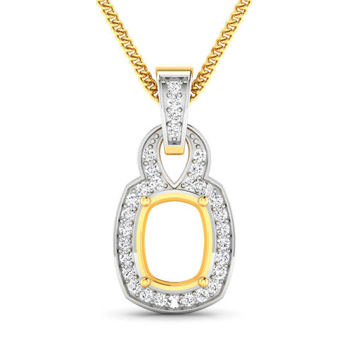 0.25 Carat Genuine White Diamond 14K Yellow Gold Semi Mount Pendant - holds 9x7mm Cushion Gemstone Bids.com