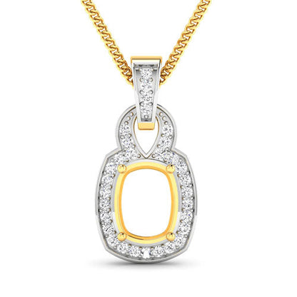 0.25 Carat Genuine White Diamond 14K Yellow Gold Semi Mount Pendant - holds 9x7mm Cushion Gemstone Bids.com