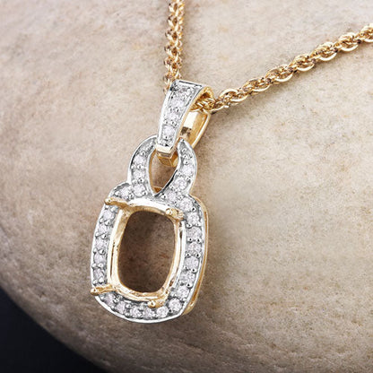 0.25 Carat Genuine White Diamond 14K Yellow Gold Semi Mount Pendant - holds 9x7mm Cushion Gemstone Bids.com