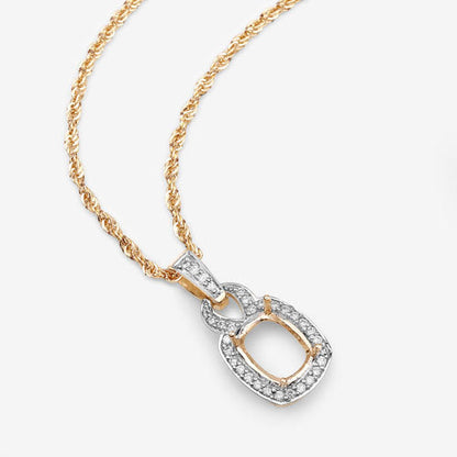 0.25 Carat Genuine White Diamond 14K Yellow Gold Semi Mount Pendant - holds 9x7mm Cushion Gemstone Bids.com