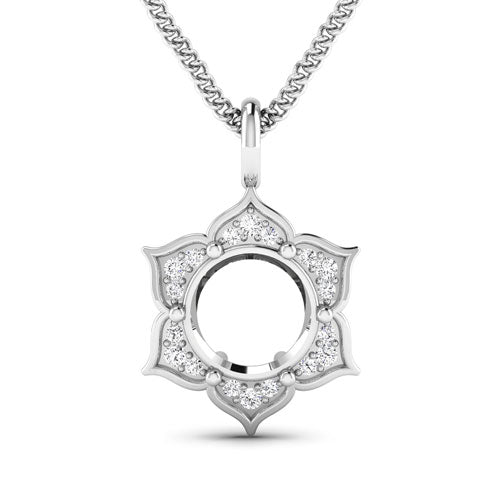 0.14 Carat Genuine White Diamond 14K White Gold Semi Mount Pendant - holds 8.00mm Round Gemstone Bids.com