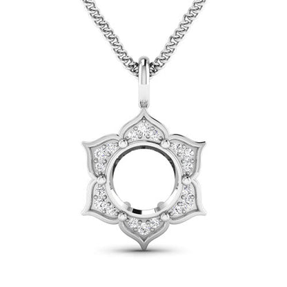 0.14 Carat Genuine White Diamond 14K White Gold Semi Mount Pendant - holds 8.00mm Round Gemstone Bids.com