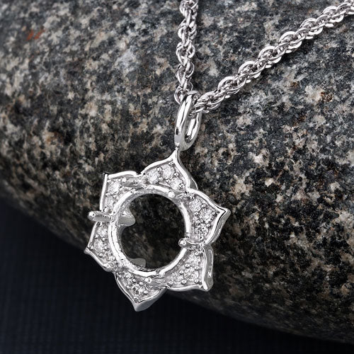 0.14 Carat Genuine White Diamond 14K White Gold Semi Mount Pendant - holds 8.00mm Round Gemstone Bids.com