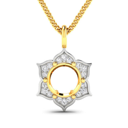 0.14 Carat Genuine White Diamond 14K Yellow Gold Semi Mount Pendant - holds 8.00mm Round Gemstone Bids.com
