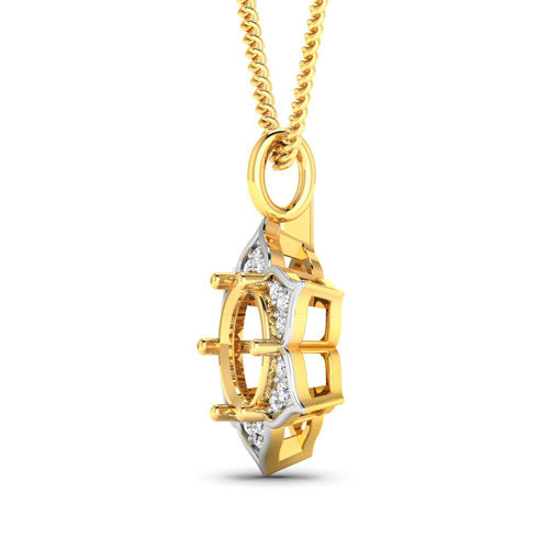 0.14 Carat Genuine White Diamond 14K Yellow Gold Semi Mount Pendant - holds 8.00mm Round Gemstone Bids.com