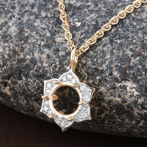0.14 Carat Genuine White Diamond 14K Yellow Gold Semi Mount Pendant - holds 8.00mm Round Gemstone Bids.com