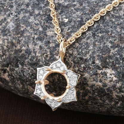 0.14 Carat Genuine White Diamond 14K Yellow Gold Semi Mount Pendant - holds 8.00mm Round Gemstone Bids.com