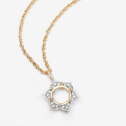 0.14 Carat Genuine White Diamond 14K Yellow Gold Semi Mount Pendant - holds 8.00mm Round Gemstone Bids.com