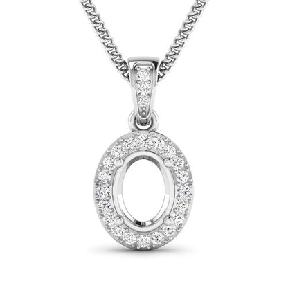 0.18 Carat Genuine White Diamond 14K White Gold Semi Mount Pendant - holds 8x6mm Oval Gemstone Bids.com
