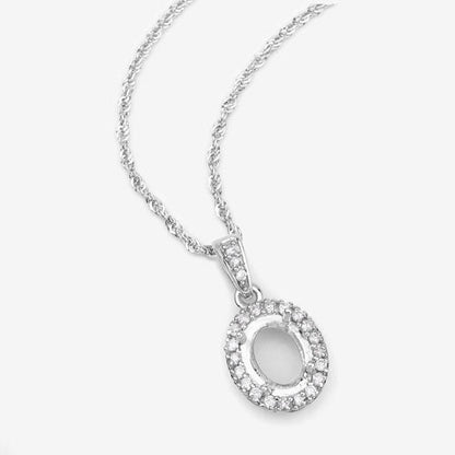 0.18 Carat Genuine White Diamond 14K White Gold Semi Mount Pendant - holds 8x6mm Oval Gemstone Bids.com