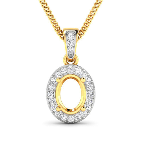 0.18 Carat Genuine White Diamond 14K Yellow Gold Semi Mount Pendant - holds 8x6mm Oval Gemstone Bids.com