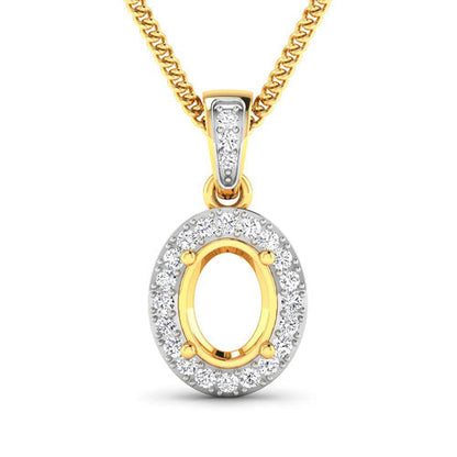 0.18 Carat Genuine White Diamond 14K Yellow Gold Semi Mount Pendant - holds 8x6mm Oval Gemstone Bids.com