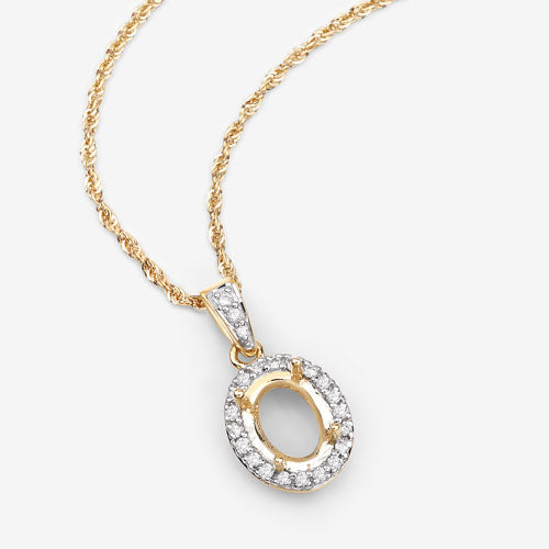 0.18 Carat Genuine White Diamond 14K Yellow Gold Semi Mount Pendant - holds 8x6mm Oval Gemstone Bids.com