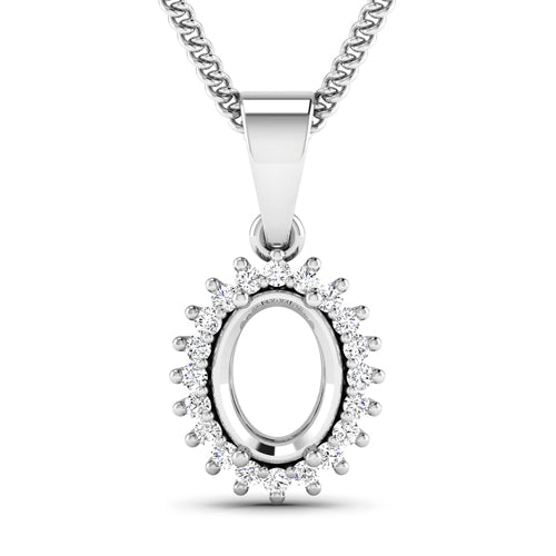 0.13 Carat Genuine White Diamond 14K White Gold Semi Mount Pendant - holds 8x6mm Oval Gemstone Bids.com