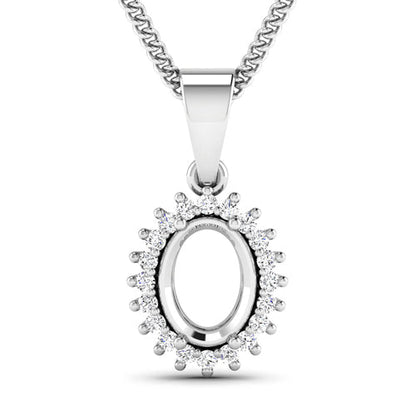 0.13 Carat Genuine White Diamond 14K White Gold Semi Mount Pendant - holds 8x6mm Oval Gemstone Bids.com