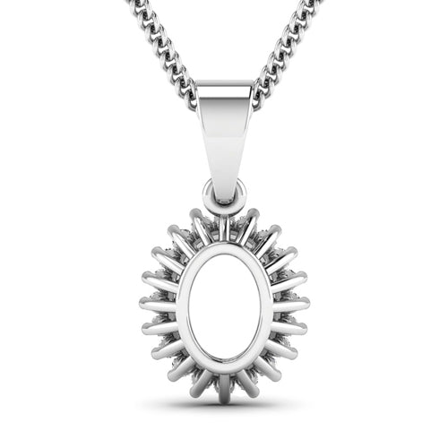 0.13 Carat Genuine White Diamond 14K White Gold Semi Mount Pendant - holds 8x6mm Oval Gemstone Bids.com