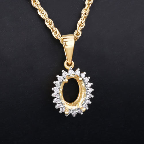 0.13 Carat Genuine White Diamond 14K Yellow Gold Semi Mount Pendant - holds 8x6mm Oval Gemstone Bids.com