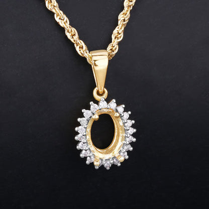 0.13 Carat Genuine White Diamond 14K Yellow Gold Semi Mount Pendant - holds 8x6mm Oval Gemstone Bids.com