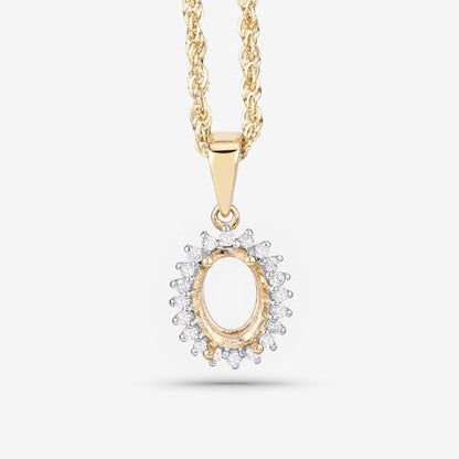 0.13 Carat Genuine White Diamond 14K Yellow Gold Semi Mount Pendant - holds 8x6mm Oval Gemstone Bids.com