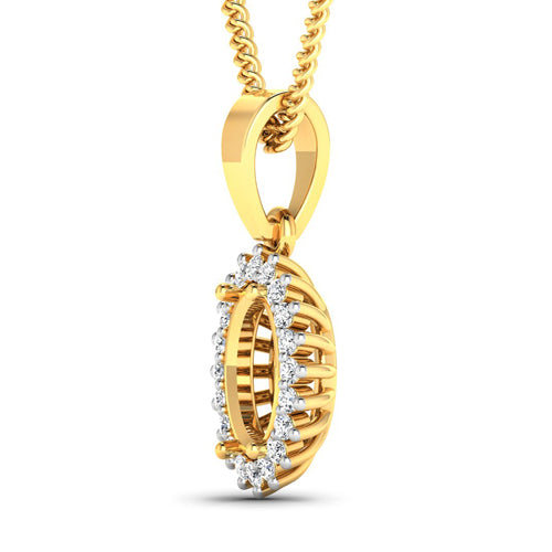 0.13 Carat Genuine White Diamond 14K Yellow Gold Semi Mount Pendant - holds 8x6mm Oval Gemstone Bids.com
