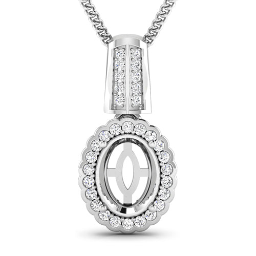 0.22 Carat Genuine White Diamond 14K White Gold Semi Mount Pendant - holds 9x7mm Oval Gemstone Bids.com