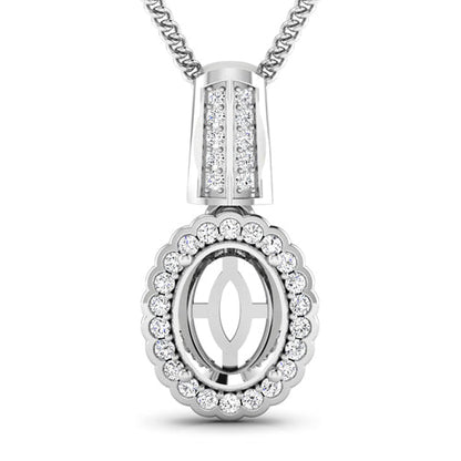 0.22 Carat Genuine White Diamond 14K White Gold Semi Mount Pendant - holds 9x7mm Oval Gemstone Bids.com
