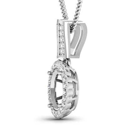 0.22 Carat Genuine White Diamond 14K White Gold Semi Mount Pendant - holds 9x7mm Oval Gemstone Bids.com