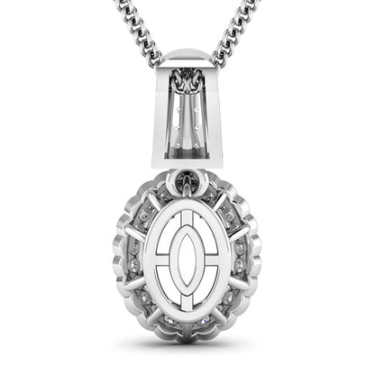0.22 Carat Genuine White Diamond 14K White Gold Semi Mount Pendant - holds 9x7mm Oval Gemstone Bids.com