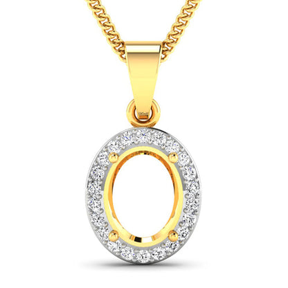 0.22 Carat Genuine White Diamond 14K Yellow Gold Semi Mount Pendant - holds 9x7mm Oval Gemstone Bids.com