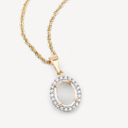 0.22 Carat Genuine White Diamond 14K Yellow Gold Semi Mount Pendant - holds 9x7mm Oval Gemstone Bids.com