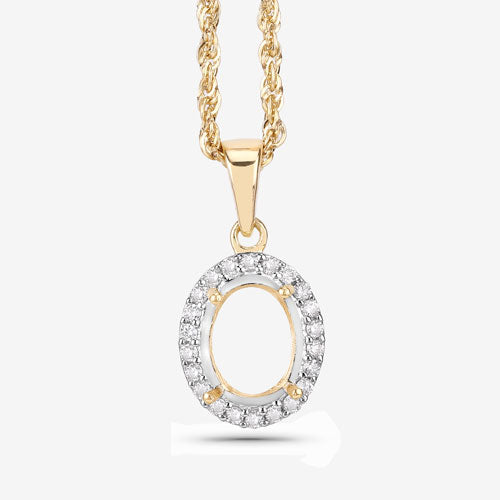 0.22 Carat Genuine White Diamond 14K Yellow Gold Semi Mount Pendant - holds 9x7mm Oval Gemstone Bids.com