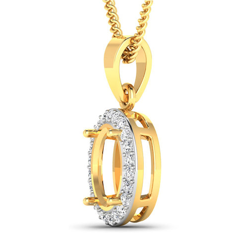 0.22 Carat Genuine White Diamond 14K Yellow Gold Semi Mount Pendant - holds 9x7mm Oval Gemstone Bids.com