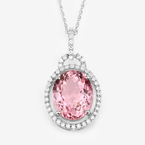 3.90 Carat Genuine Pink Tourmaline and White Diamond 14K White Gold Pendant Bids.com