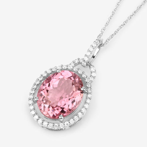 3.90 Carat Genuine Pink Tourmaline and White Diamond 14K White Gold Pendant Bids.com