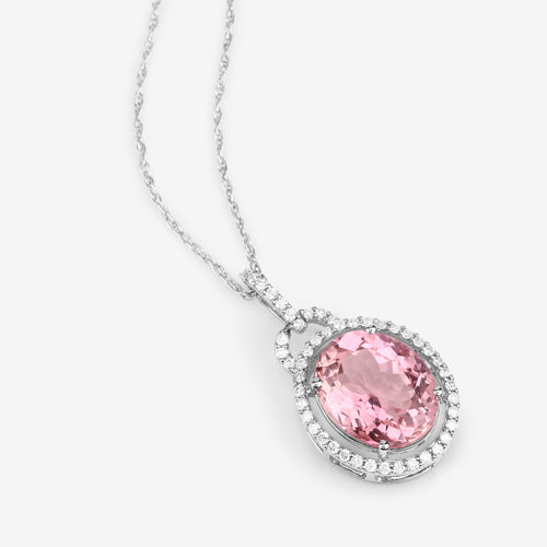 3.90 Carat Genuine Pink Tourmaline and White Diamond 14K White Gold Pendant Bids.com