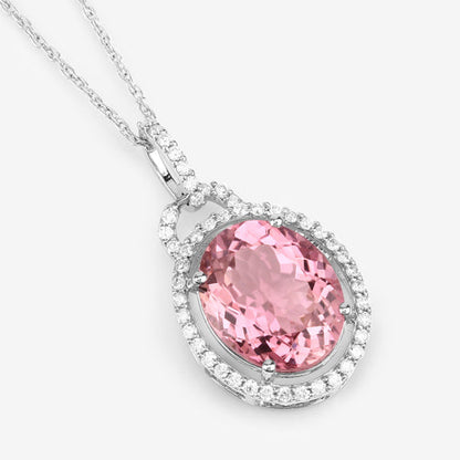 3.90 Carat Genuine Pink Tourmaline and White Diamond 14K White Gold Pendant Bids.com