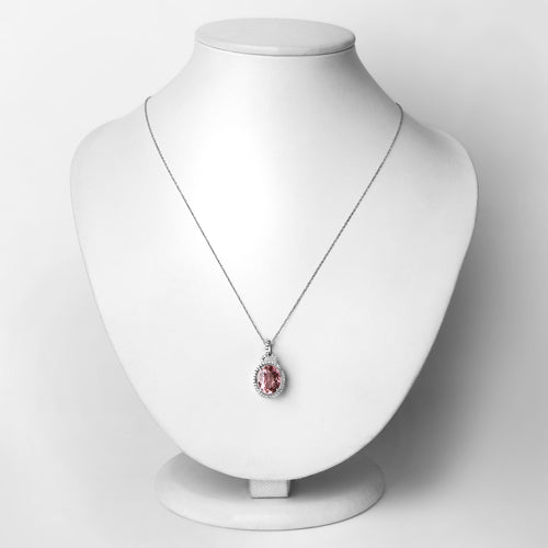 3.90 Carat Genuine Pink Tourmaline and White Diamond 14K White Gold Pendant Bids.com